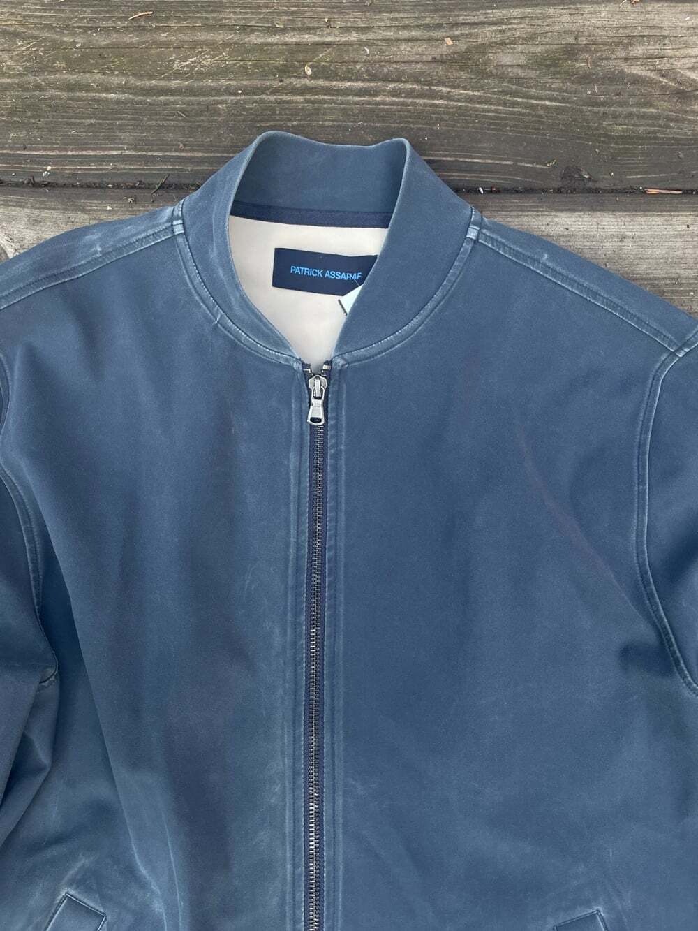 Patrick Assaraf Men's M Full Zip Track Jacket Gray Blue Stretch Luxury